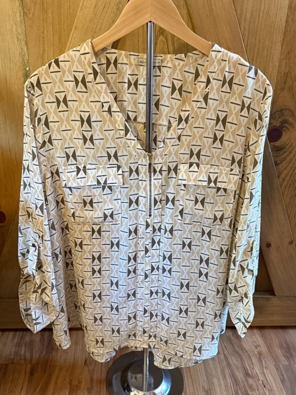 Cato Geometric Print Zip Top Long Sleeve XL